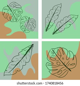 Set of hand drawn playful flower vector illustration. Design with mint, grey, brown colors