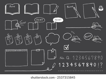 Conjunto de iconos y números de puntos dibujados a mano y papel de notas