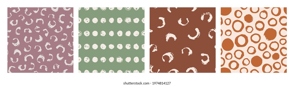 Set of hand drawn polka dots seamless vector patterns. Modern bright background for prints and wrapping paper. Contemporary abstract vector illustration. Trendy backdrop in grunge style with dots