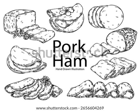 Set of hand drawn pork ham food illustration