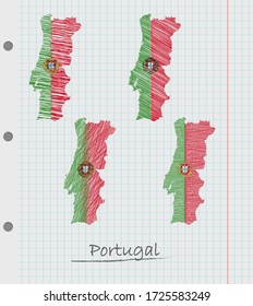 Handgezeichnete Karte Portugals mit der Flagge.