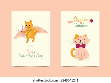 Set of hand drawn postcards. Valentine's day, birthday. Vector illustration