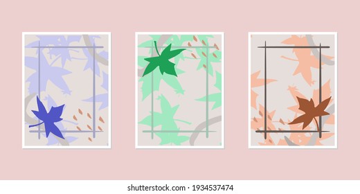 A set of hand drawn posters on the theme of nature. Abstract autumn paintings.