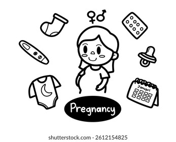 Set of hand drawn preparing for a healthy pregnancy 