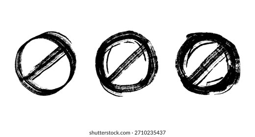 Conjunto de signo de prohibición dibujado a mano No hay símbolo de entrada Círculo negro con Clipart de línea cruzada en estilo doodle Prohibición Restricción Parada prohibida Un solo elemento para imprimir, Web, diseño