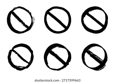 Conjunto de signo de prohibición dibujado a mano No hay símbolo de entrada Círculo negro con Clipart de línea cruzada en estilo doodle Prohibición Restricción Parada prohibida Un solo elemento para imprimir, Web, diseño