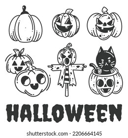 Set of hand drawn pumpkins collection