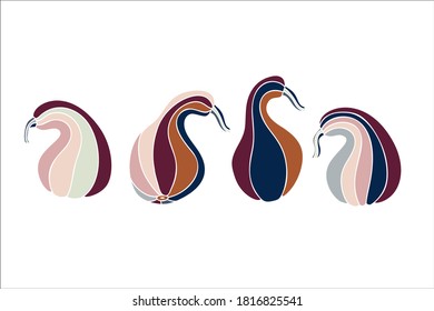 A set of hand drawn pumpkins of various shapes and pastel colors - pink, orange, red, blue, gray. Flat pumpkins and zucchini. Vector elements for Thanksgiving, Harvest and Halloween. Sketch and flat.