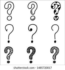 Set of hand drawn question marks. 