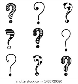 Set of hand drawn question marks. 
