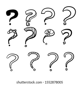 Set of hand drawn question marks. with cartoon line art style vector illustration
