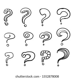 Set of hand drawn question marks. with cartoon line art style vector illustration