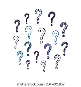 Set of hand drawn question marks. Vector illustration.