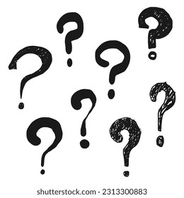 Set of hand drawn question marks. doodle questions marks. isolated on black and white. vector illustration