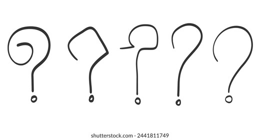 Set of hand drawn question marks. doodle questions marks. isolated on black and white. vector illustration