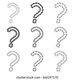 Set of hand drawn question marks. Vector illustration.