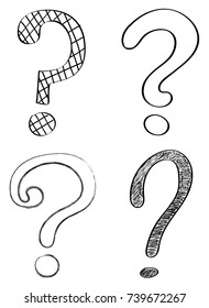 Set of hand drawn question marks isolated on white background. Vector.