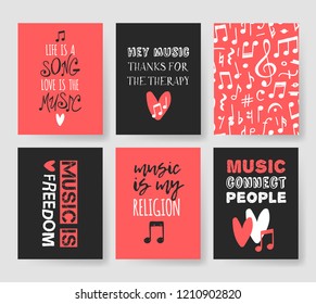 Set of Hand drawn quote about music. Doodle illustration. Creative ink art work. Actual vector text drawing