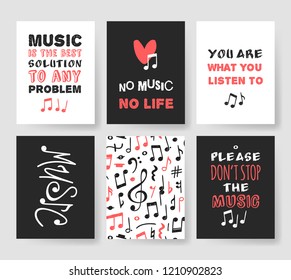 Set of Hand drawn quote about music. Doodle illustration. Creative ink art work. Actual vector text drawing