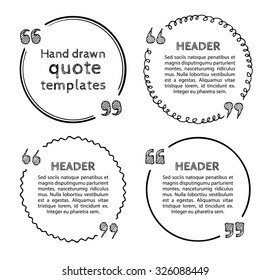 Set of hand drawn quote circles boxes  with text isolated on white background.  Doodle style. Quote, commas, message, quote blank, template. Editable vector. Quote bubble. Quote form.