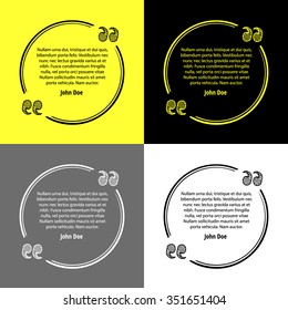 Set of hand drawn quote circles boxes with text isolated on yellow, black, white and gray backgrounds.  Doodle style Quote, commas, message, quote blank Quote bubble Testimonial template Vector