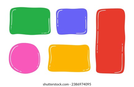 Set of hand drawn quote posters. Collection of colorful empty quote frames. Blank speech bubbles isolated on white background. Text box elements in various shapes and colors. Vector illustration