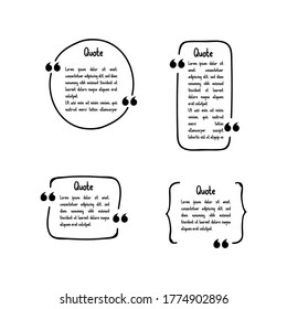 Set of hand drawn quote with text isolated. Quote, commas, message, blank, template, bubble .-vector