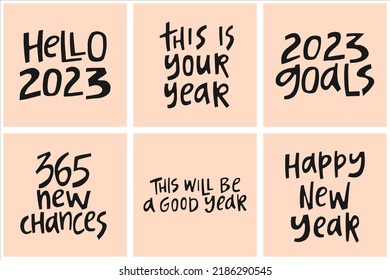 Set of hand drawn quotes about New Year. 