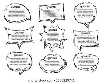 Set of Hand Drawn Quotes Bubbles with Doodle Elements Style