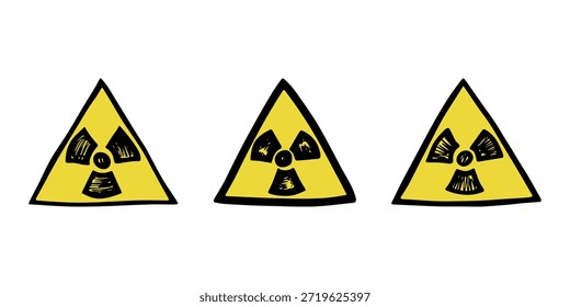 Set of hand drawn radiation sign Nuclear radiation hazard symbol Radioactive danger warning doodle Radioactive waste Single element for print, web, design, decor