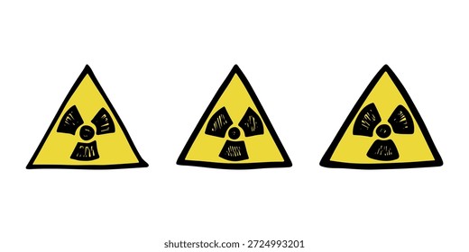 Set of hand drawn radiation sign Nuclear radiation hazard symbol Radioactive danger warning doodle Radioactive waste Single element for print, web, design, decor