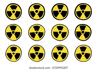 Set handgezeichnetes Strahlungszeichen Gefahrensymbol für nukleare Strahlung Warndoodle für radioaktive Gefahren Radioaktive Abfälle Einzelelement für Druck, Bahn, Design, Dekor