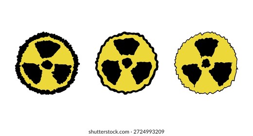 Set of hand drawn radiation sign Nuclear radiation hazard symbol Radioactive danger warning doodle Radioactive waste Single element for print, web, design, decor