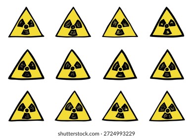 Set of hand drawn radiation sign Nuclear radiation hazard symbol Radioactive danger warning doodle Radioactive waste Single element for print, web, design, decor