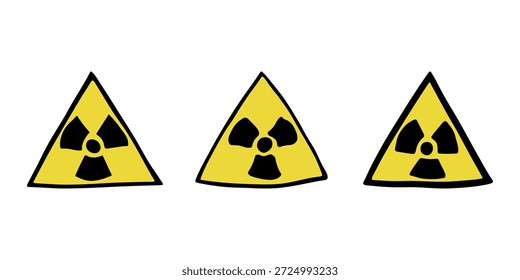 Set of hand drawn radiation sign Nuclear radiation hazard symbol Radioactive danger warning doodle Radioactive waste Single element for print, web, design, decor