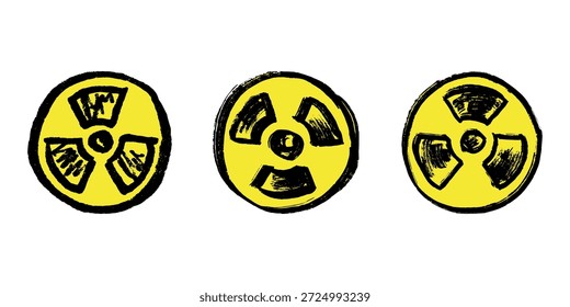 Set of hand drawn radiation sign Nuclear radiation hazard symbol Radioactive danger warning doodle Radioactive waste Single element for print, web, design, decor