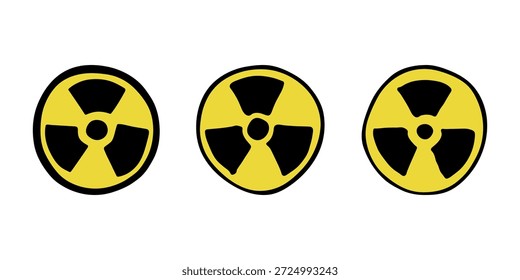 Set of hand drawn radiation sign Nuclear radiation hazard symbol Radioactive danger warning doodle Radioactive waste Single element for print, web, design, decor