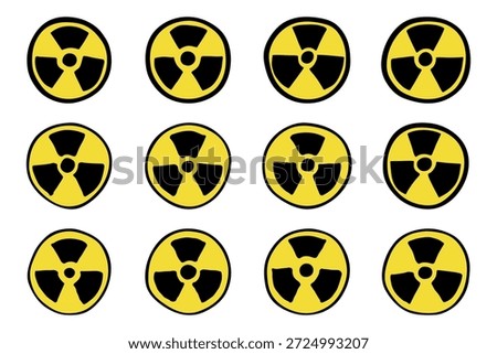 Set of hand drawn radiation sign Nuclear radiation hazard symbol Radioactive danger warning doodle Radioactive waste Single element for print, web, design, decor