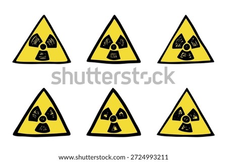 Set of hand drawn radiation sign Nuclear radiation hazard symbol Radioactive danger warning doodle Radioactive waste Single element for print, web, design, decor