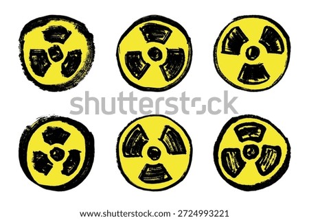 Set of hand drawn radiation sign Nuclear radiation hazard symbol Radioactive danger warning doodle Radioactive waste Single element for print, web, design, decor