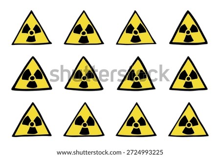 Set of hand drawn radiation sign Nuclear radiation hazard symbol Radioactive danger warning doodle Radioactive waste Single element for print, web, design, decor