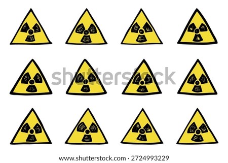 Set of hand drawn radiation sign Nuclear radiation hazard symbol Radioactive danger warning doodle Radioactive waste Single element for print, web, design, decor