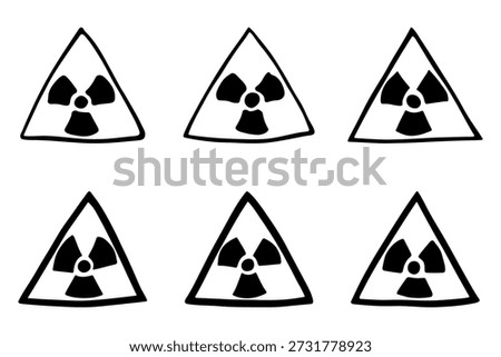 Set of hand drawn radiation sign Nuclear radiation hazard symbol Radioactive danger warning doodle Radioactive waste Single element for print, web, design, decor