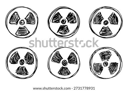 Set of hand drawn radiation sign Nuclear radiation hazard symbol Radioactive danger warning doodle Radioactive waste Single element for print, web, design, decor