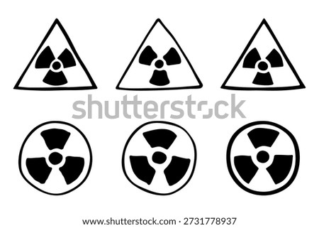 Set of hand drawn radiation sign Nuclear radiation hazard symbol Radioactive danger warning doodle Radioactive waste Single element for print, web, design, decor