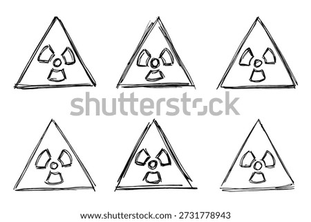 Set of hand drawn radiation sign Nuclear radiation hazard symbol Radioactive danger warning doodle Radioactive waste Single element for print, web, design, decor