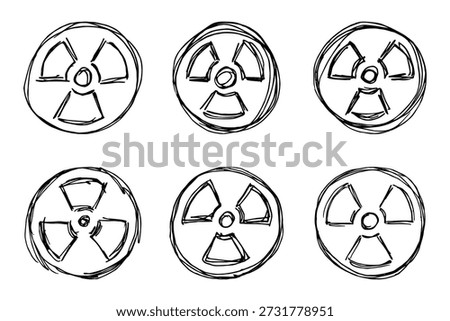 Set of hand drawn radiation sign Nuclear radiation hazard symbol Radioactive danger warning doodle Radioactive waste Single element for print, web, design, decor