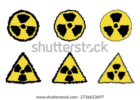 Set of hand drawn radiation sign Nuclear radiation hazard symbol Radioactive danger warning doodle Radioactive waste Single element for print, web, design, decor