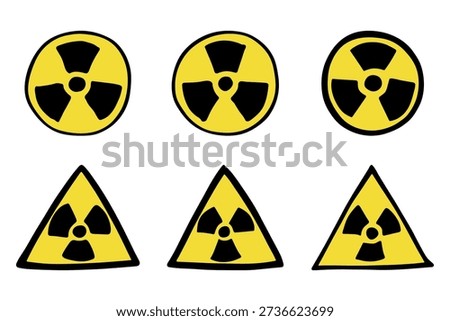 Set of hand drawn radiation sign Nuclear radiation hazard symbol Radioactive danger warning doodle Radioactive waste Single element for print, web, design, decor