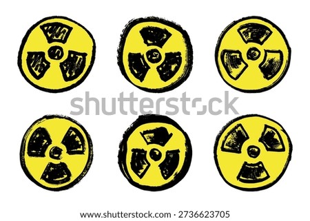 Set of hand drawn radiation sign Nuclear radiation hazard symbol Radioactive danger warning doodle Radioactive waste Single element for print, web, design, decor